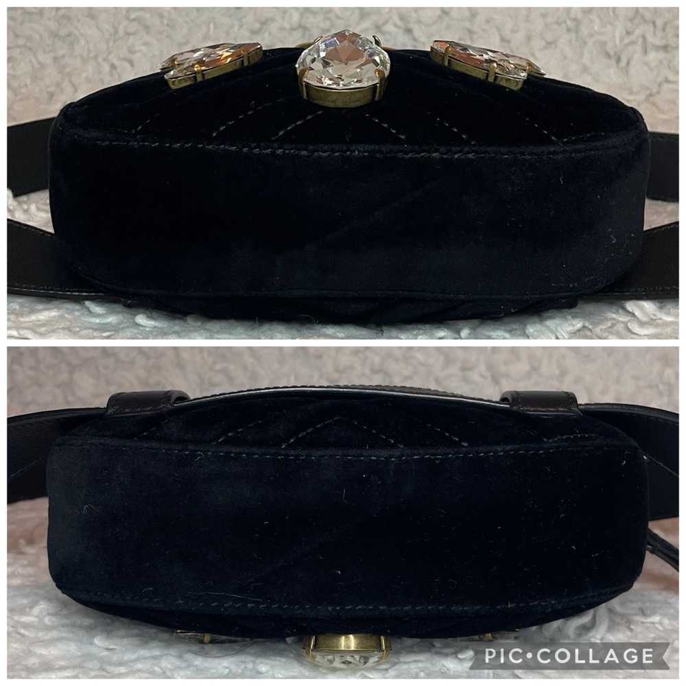 Gucci Marmont Chevron Quilted Velvet Crystal Belt Chest Bag in Black 476434 - Picture 10 of 17
